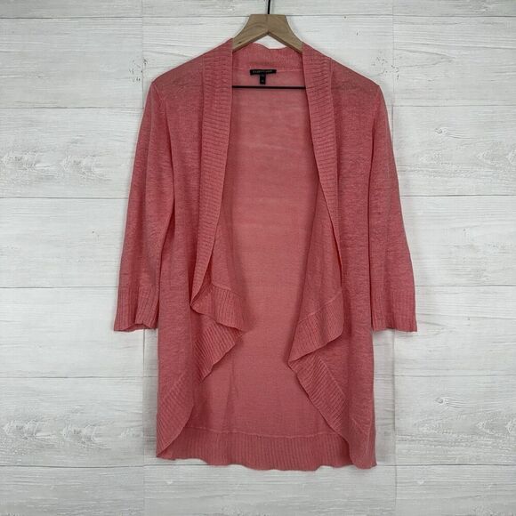 Eileen Fisher Women XS 100% Linen Open Waterfall Cardigan Coral Pink Lightweight - Picture 1 of 13